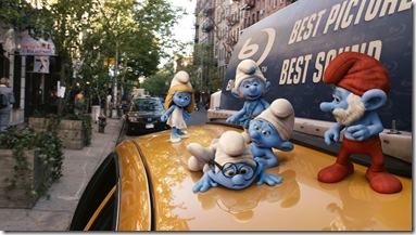 Smurfette, Gutsy, Clumsy, Brainy and Papa Smurfs in Columbia PIctures' THE SMURFS.