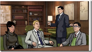 ARCHER: 3.57.21: Lana Kane as voiced by Aisha Tyler, Adam Reed, Sterling Archer as voiced by H. Jon Benjamin and Cyril Figgis as voiced by Chris Parnell in EL CONTADOR airing Thursday, January 26 on FX.
