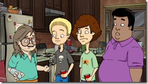 UNSUPERVISED: L-R: Russ as voiced by Rob Rosell, Joel as voiced by David Hornsby, Gary as voiced by Justin Long and Darius as voiced by Romany Malco in UNSUPERVISED on FX.