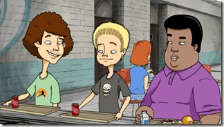 UNSUPERVISED: L-R: Darius as voiced by Romany Malco, Joel as voiced by David Hornsby, Gary as voiced by Justin Long and Megan as voiced by Kristen Bell in UNSUPERVISED on FX. CR: FX