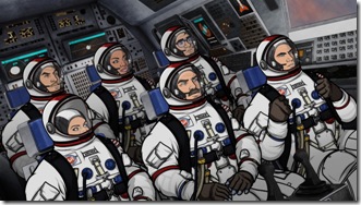 ARCHER, Episode 9:  Space Race, Part I (airing Thursday, March 15).  Sterling Archer and his colleagues at ISIS voyage to the final frontier in an effort to prevent a catastrophe on the International Space Station.  L-R, front row: Malory Archer (voice of Jessica Walter), Commander Anthony Drake (voice of guest star Bryan Cranston) and Agent Sterling Archer (voice of H. Jon Benjamin).  L-R, back row:  Agent Ray Gillette (voice of Adam Reed), Agent Lana Kane (voice of Aisha Tyler) and Cyril Figgis (voice of Chris Parnell).
