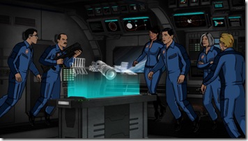 ARCHER, Episode 9:  Space Race, Part I (airing Thursday, March 15).  Sterling Archer and his colleagues at ISIS voyage to the final frontier in an effort to prevent a catastrophe on the International Space Station.  L-R:  Cyril Figgis (voice of Chris Parnell), Commander Anthony Drake (voice of guest star Bryan Cranston), Agent Lana Kane (voice of Aisha Tyler), Agent Sterling Archer (voice of H. Jon Benjamin), Malory Archer (voice of Jessica Walter) and  Agent Ray Gillette (voice of Adam Reed).