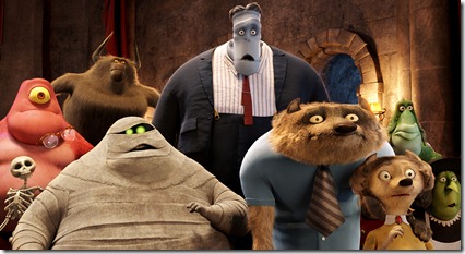 Murray the Mummy (Ceelo Green), Frankenstein (Kevin James), Wayne (Steve Buscemi) and his wife Wanda (Molly Shannon) and other guest check-in in HOTEL TRANSYLVANIA, an animated comedy from Sony Pictures Animation. 