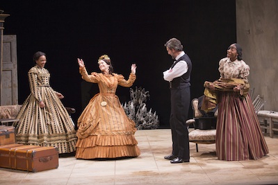 Mary T. & Lizzy K.  (L-R) Sameerah Luqmaan-Harris as Elizabeth Keckly, Naomi Jacobson as Mary Todd Lincoln, Thomas Adrian Simpson as Abraham Lincoln and Joy Jones as Ivy in Arena Stage at the Mead Center for American Theater’s production of Mary T. & Lizzy K. March 15-April 28, 2013. Photo by Scott Suchman.