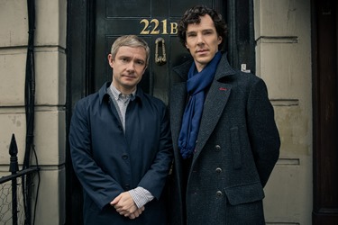 Sherlock Season 3
Sundays January 19 - February 2, 2014
10pm ET on MASTERPIECE on PBS

Sherlock Holmes stalks again in a third season of the hit modern version of the Arthur Conan Doyle classic, starring Benedict Cumberbatch (War Horse) as the go-to consulting detective in 21st-century London and Martin Freeman (The Hobbit) as his loyal friend, Dr. John Watson.

Shown from left to right: Martin Freeman as Dr. John Watson and Benedict Cumberbatch as Sherlock Holmes

(C)Robert Viglasky/Hartswood Films for MASTERPIECE

This image may be used only in the direct promotion of MASTERPIECE. No other rights are granted. All rights are reserved. Editorial use only.
