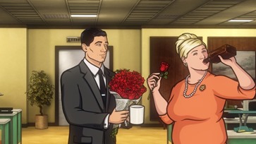 ARCHER: Episode 1, Season 5 "White Elephant" (airing Monday, January 13, 10:00 pm e/p). Someone dies.  Someone who has been with the ISIS crew from the beginning.  And then things get crazy. Written by Adam Reed. Pictured: (L-R) Sterling Archer (voice of H. Jon Benjamin), Pam Poovey (voice of Amber Nash). FX Network 