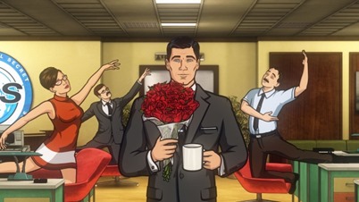 ARCHER: Episode 1, Season 5 "White Elephant" (airing Monday, January 13, 10:00 pm e/p). Someone dies.  Someone who has been with the ISIS crew from the beginning.  And then things get crazy. Written by Adam Reed. Pictured: (center) Sterling Archer (voice of H. Jon Benjamin). FX Network 