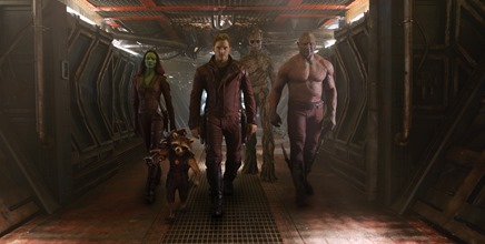 Marvel's Guardians Of The Galaxy

L to R: Gamora (Zoe Saldana), Rocket Racoon (voiced by Bradley Cooper), Peter Quill/Star-Lord (Chris Pratt), Groot (voiced by Vin Diesel) and Drax the Destroyer (Dave Bautista)

Ph: Film Frame

©Marvel 2014