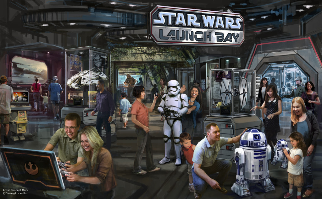 Star Wars Launch Bay Coming to Disneyland Resort and Walt Disney World Resort -- This interactive experience will take guests into the upcoming film, Star Wars: The Force Awakens, with special exhibits and peeks behind the scenes, including opportunities to visit with new and favorite Star Wars characters, special merchandise and food offerings.  Star Wars Launch Bay will be located in the Animation Courtyard at DisneyÕs Hollywood Studios and in Tomorrowland at Disneyland park. (Disney Parks)