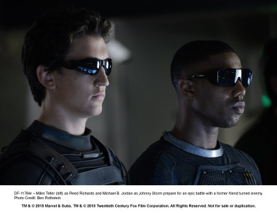 DF-11764r – Miles Teller (left) as Reed Richards and Michael B. Jordan as Johnny Storm prepare for an epic battle with a former friend turned enemy. Photo Credit: Ben Rothstein