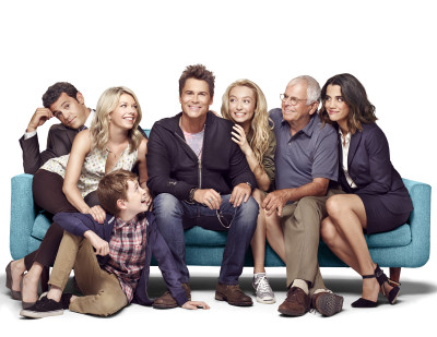 THE GRINDER: Pictured L-R: Fred Savage, Mary Elizabeth Ellis, Connor Kalopsis, Rob Lowe, Hana Hayes, William Devane and Natalie Morales. THE GRINDER premieres Tuesday, Sept. 29 (8:30-9:00 PM ET/PT) on FOX.  ©2015 Fox Broadcasting Company. Cr: Brian Bowen Smith/FOX