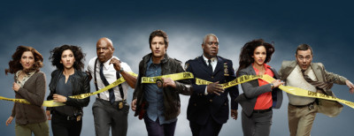BROOKLYN NINE-NINE: From Emmy Award-winning writer/producers of "Parks and Recreation" and starring Emmy Award winners Andy Samberg (C) and Andre Braugher (third from R), BROOKLYN NINE-NINE is a new single-camera workplace comedy about what happens when a hotshot detective (Samberg) gets a new Captain (Braugher) with a lot to prove. The new single-camera workplace comedy BROOKLYN NINE-NINE premieres this fall on FOX. Also pictured L-R: Chelsea Peretti, Stephanie Beatriz, Terry Crews, Melissa Fumero and Joe Lo Truglio. ©2013 Fox Broadcasting Co. Cr: Patrick Eccelsine/FOX