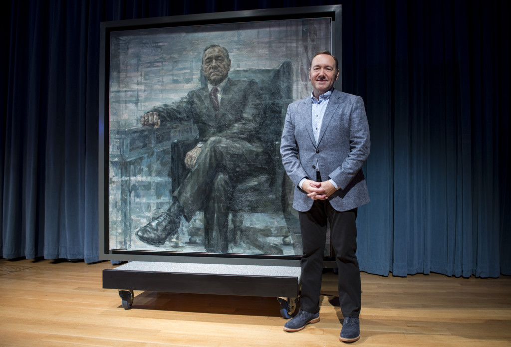 WASHINGTON, DC - FEBRUARY 22: Kevin Spacey poses for a photo with a portrait of President Frank Underwood (from the Netflix series "House Of Cards") at a press conference hosted by The Smithsonian and Netflix at the National Portrait Gallery on February 22, 2016 in Washington, DC. (Leigh Vogel/Getty Images for Netflix)