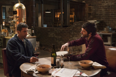 David Schwimmer as Tommy Moran; Jim Sturgess as Dion Patras - Feed The Beast _ Season 1, Episode 1 - Photo Credit: Ali Paige Goldstein/AMC