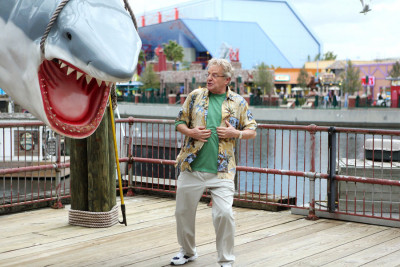 SHARKNADO 3: OH HELL NO! -- Pictured: Jerry Springer as Manic Tourist -- (Photo by: Raymond Liu/Syfy)