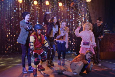 ADVENTURES IN BABYSITTING - The 100th Disney Channel Original Movie, "Adventures in Babysitting," starring popular actresses and recording artists Sabrina Carpenter ("Girl Meets World") and Sofia Carson ("Descendants"), premieres FRIDAY, JUNE 24 (8:00 p.m. EDT) on Disney Channel. (Disney Channel/Ed Araquel) NIKKI HAHN, MADISON HORCHER, SOFIA CARSON, SABRINA CARPENTER, JET JURGENSMEYER, MALLORY JAMES MAHONEY, MAX GECOWETS