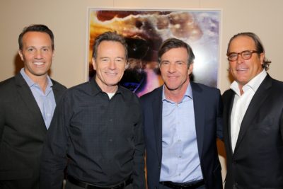 From left,  GM of Crackle and EVP of Sony Pictures Digital Television Networks, Eric Berger, actors Bryan Cranston, and Dennis Quaid, and  Chairman of Sony pictures Television, Steve Mosko are seen at the Crackle Upfront at New York City Center on Wed. April 20, 2016 in New York City. (Photo by Michael Zorn/Invision for Crackle/AP Images)