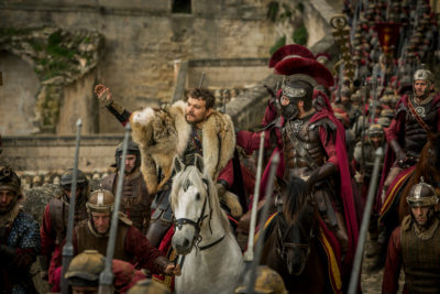Pilou Asbaek plays Pontius Pilate and Toby Kebbell plays Messala Severus in Ben-Hur from Metro-Goldwyn-Mayer Pictures and Paramount Pictures.