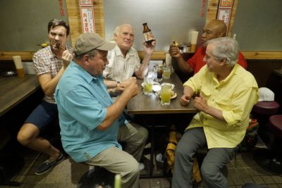 BETTER LATE THAN NEVER -- "Tokyo, Japan" Episode 101 -- Pictured: (l-r) Jeff Dye, William Shatner, Terry Bradshaw, George Foreman, Henry Winkler -- (Photo by: Paul Drinkwater/NBC)