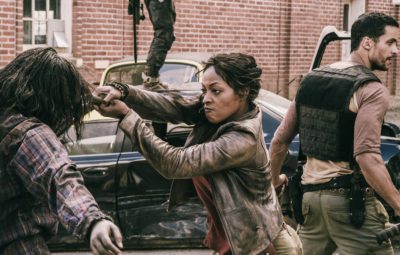 Z NATION -- "Zombie Baby Daddy" Episode 206 -- Pictured: (l-r) Kellita Smith as Warren, Matt Cedeno as Vasquez -- (Photo by: Oliver Irwin/Go2 Z Ice/Syfy)