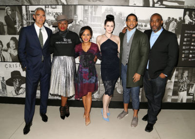 WASHINGTON, DC - SEPTEMBER 26:  (L to R) Peter Liguori, President and CEO of Tribune Media Company, "Underground" stars Aisha Hinds, Amirah Vann, Jessica de Gouw, Alano Miller and "Underground" Executive Producer Mike Jackson, attend WGN America's "Underground" screening and panel discussion as the inaugural public program at The Smithsonian National Museum Of African American History And Culture on September 26, 2016 in Washington, DC.  (Photo by Paul Morigi/Getty Images for WGN America)