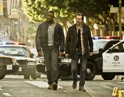 TRAINING DAY is a crime thriller that begins 15 years after the events of the feature film, about a young, idealistic police officer (Justin Cornell, left) who is tapped to go undercover in an elite squad of the LAPD where he partners with a veteran, morally ambiguous detective (Bill Paxton). Photo: Michael Yarish/CBS ©2016 CBS Broadcasting, Inc. All Rights Reserved