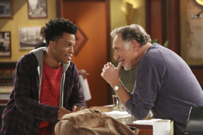 Starring Judd Hirsch (right) and Jermaine Fowler (left), SUPERIOR DONUTS follows the relationship between the gruff owner (Hirsch) of a small donut shop, his enterprising new young employee (Fowler) and their loyal patrons, in a quickly gentrifying Chicago neighborhood.  Based on the play by Tracy Letts, the comedy also stars David Koechner, Maz Jobrani, Anna Baryshnikov, Darien Sills-Evans, Rell Battle and Katey Sagal.  SUPERIOR DONUTS will air during the 2016-2017 season on the CBS Television Network. Photo: Michael Yarish/CBS ©2016 CBS Broadcasting, Inc. All Rights Reserved